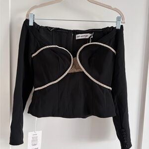 NWT Self-Portrait Black Off Shoulder Crepe Top with Diamanté Trim - Size 4